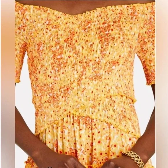 Poupette St. Barth Soledad Off The Shoulder Mini Dress Size S Orange Yellow